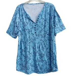 Blue boho floral knit top sz 3XL